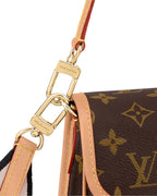 MOAH Louis Vuitton monogram canvas shoulder bag featuring gold-tone hardware, cowhide leather trim, and logo strap.