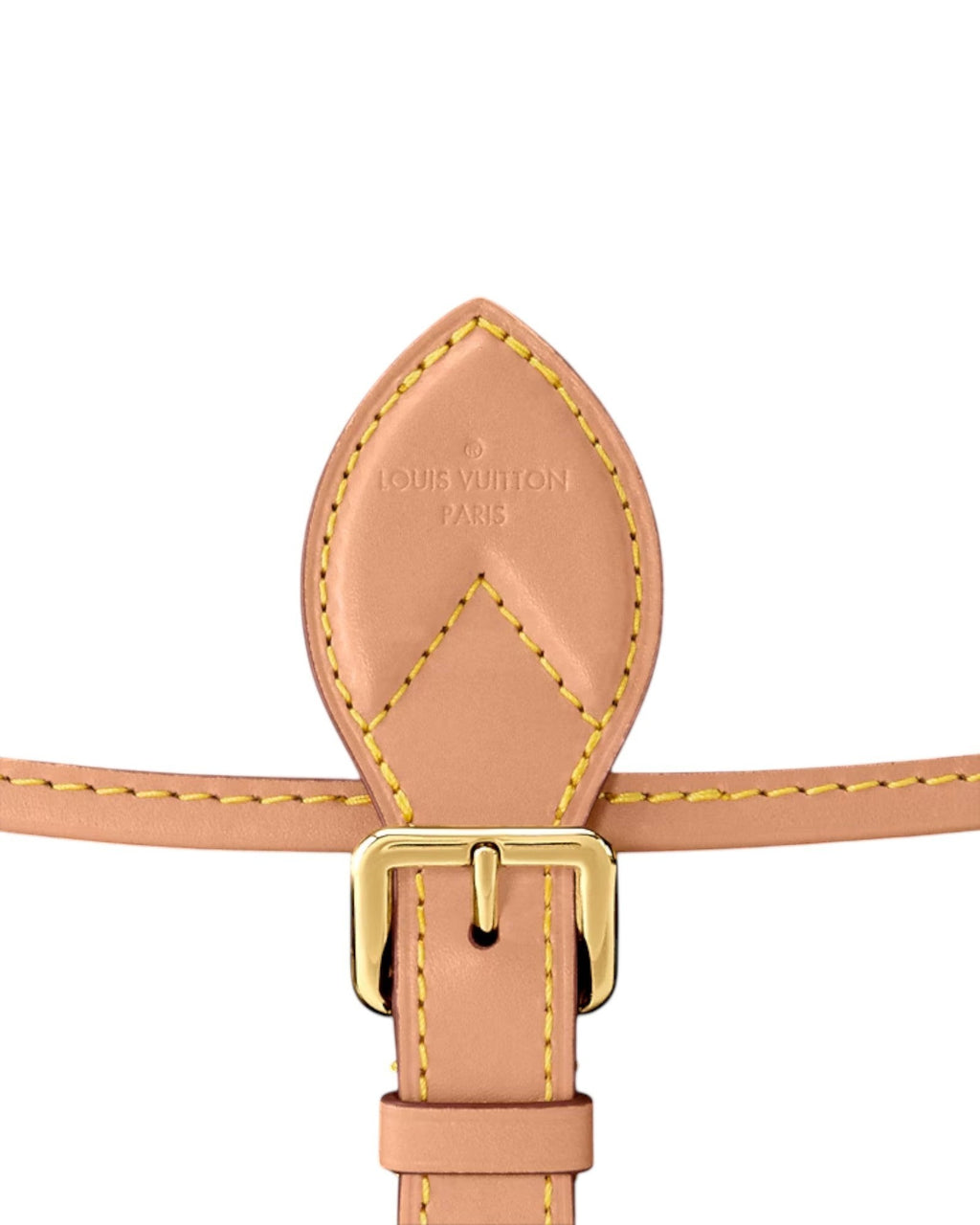 MOAH Louis Vuitton monogram canvas shoulder bag featuring natural cowhide leather trim and gold-tone buckle detail.