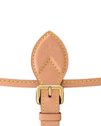 MOAH Louis Vuitton monogram canvas shoulder bag featuring natural cowhide leather trim and gold-tone buckle detail.
