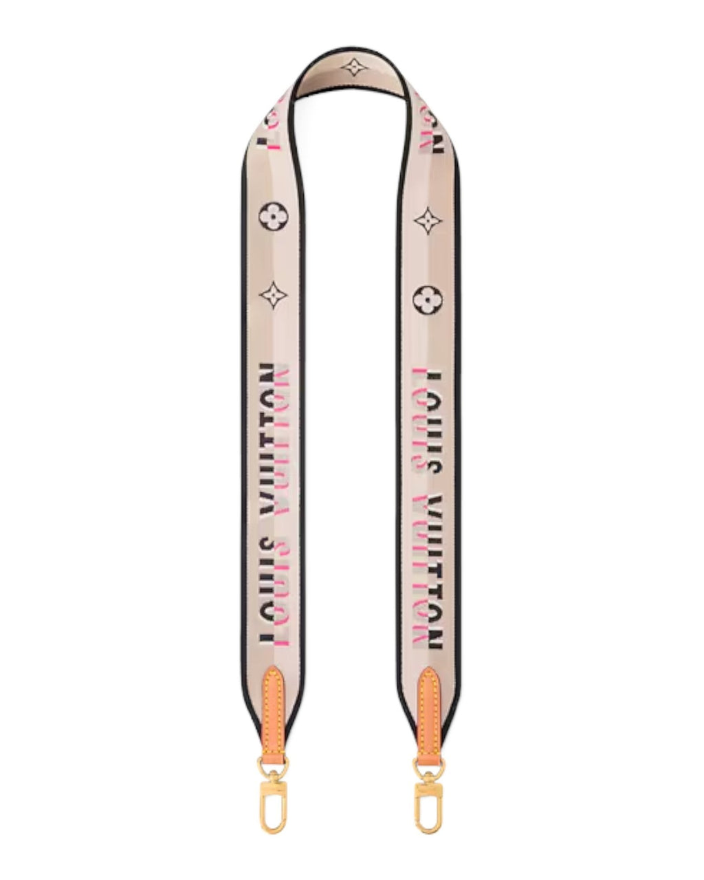 MOAH Louis Vuitton adjustable textile shoulder bag strap with pink and black logo print and gold-tone hardware clips