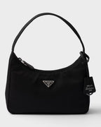 MOAH Prada Re-Edition 2000 black mini bag in recycled nylon with woven handle and enameled metal triangle logo