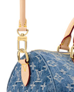MOAH shoes Louis Vuitton blue denim monogram Speedy handbag with gold-tone hardware and leather strap detail