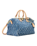 MOAH shoes Louis Vuitton Speedy Bandouliere handbag in blue monogram denim with cowhide leather trim and gold hardware