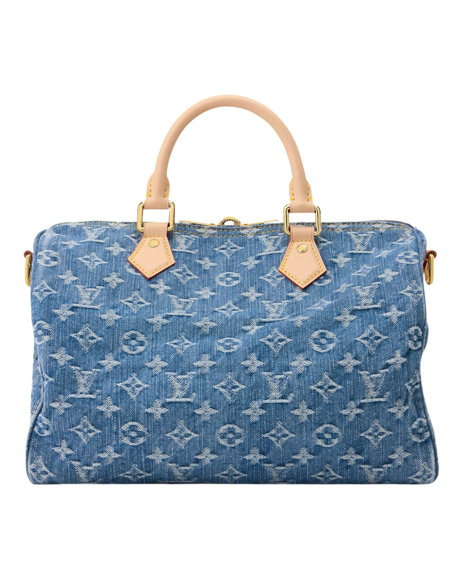 MOAH shoes Louis Vuitton Speedy Bandouliere blue denim handbag with monogram pattern and cowhide leather handles
