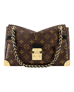 Louis Vuitton Trunkie monogram canvas shoulder bag front view with gold chain strap and metallic hardware.
