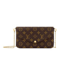 MOAH shoes Louis Vuitton envelope chain wallet in iconic monogram canvas with gold hardware and detachable chain strap.