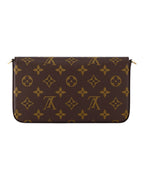 MOAH shoes Louis Vuitton envelope chain wallet in iconic brown monogram canvas with gold hardware details.