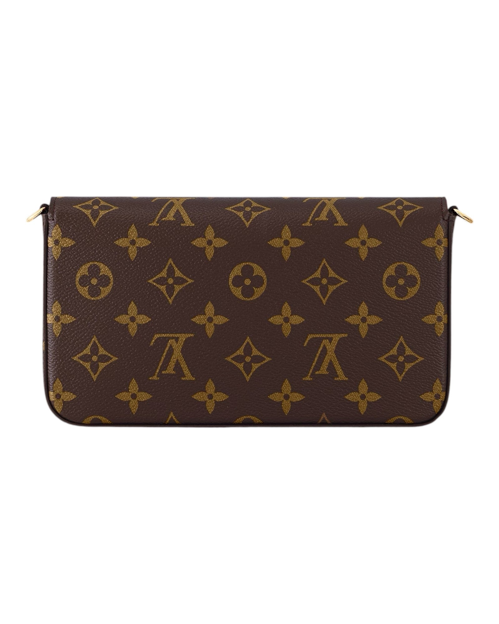 MOAH shoes Louis Vuitton envelope chain wallet in iconic brown monogram canvas with gold hardware details.