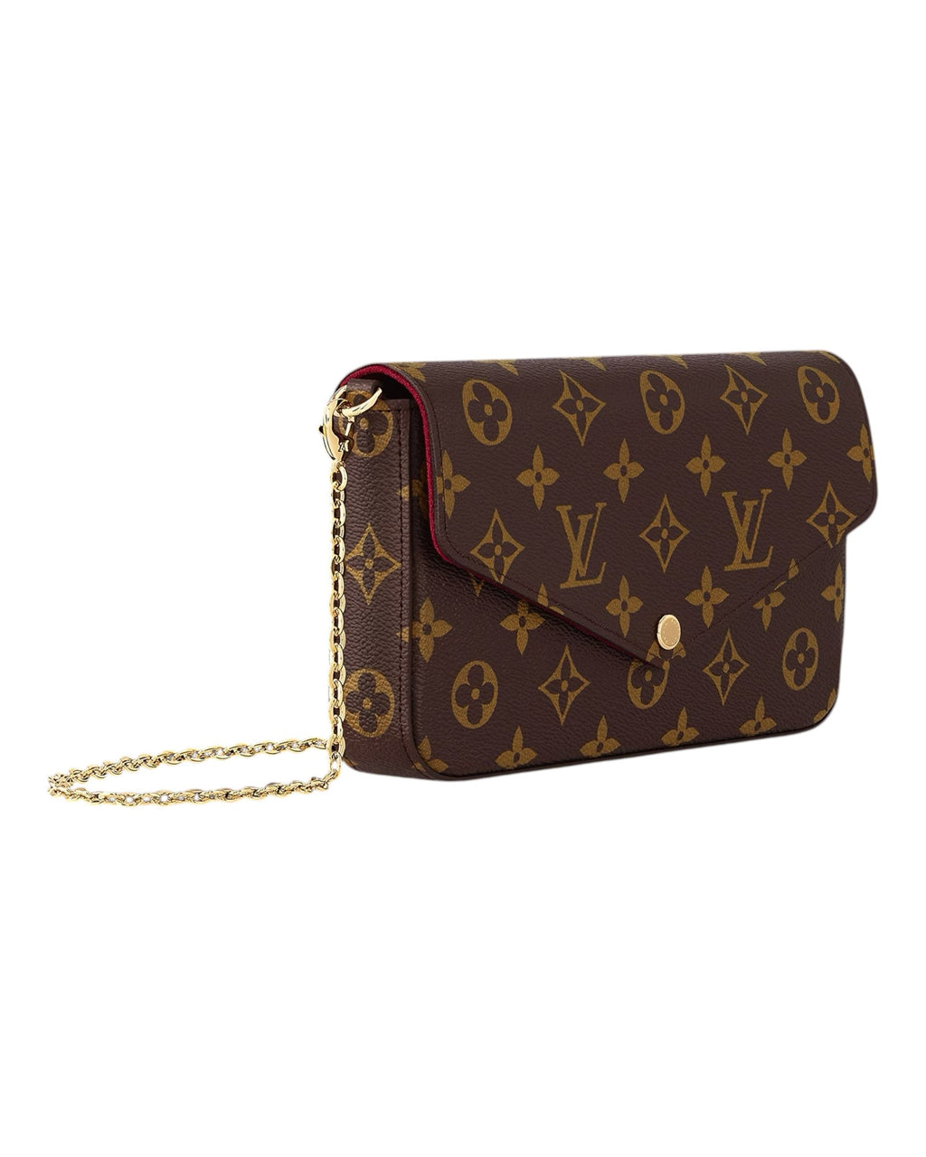 MOAH shoes Louis Vuitton envelope chain wallet in iconic brown monogram canvas with gold hardware and red lining