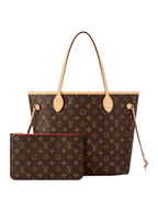 MOAH shoes Louis Vuitton Neverfull monogram canvas tote bag with matching pouch and leather trim