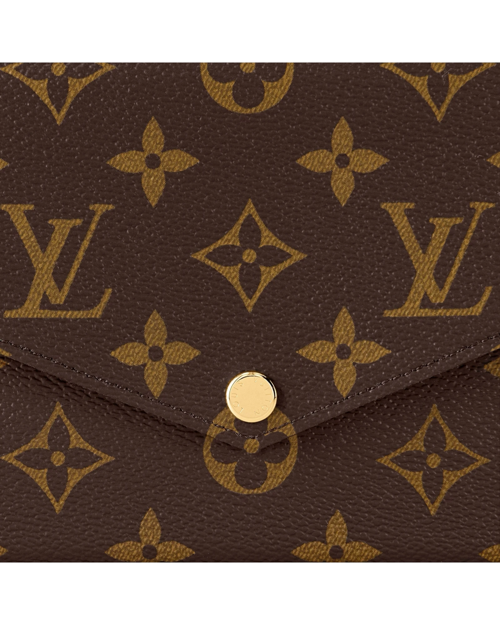 MOAH shoes Louis Vuitton envelope chain wallet in brown monogram canvas with gold-tone snap button closure.