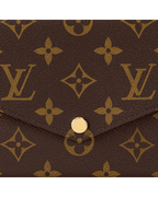 MOAH shoes Louis Vuitton envelope chain wallet in brown monogram canvas with gold-tone snap button closure.