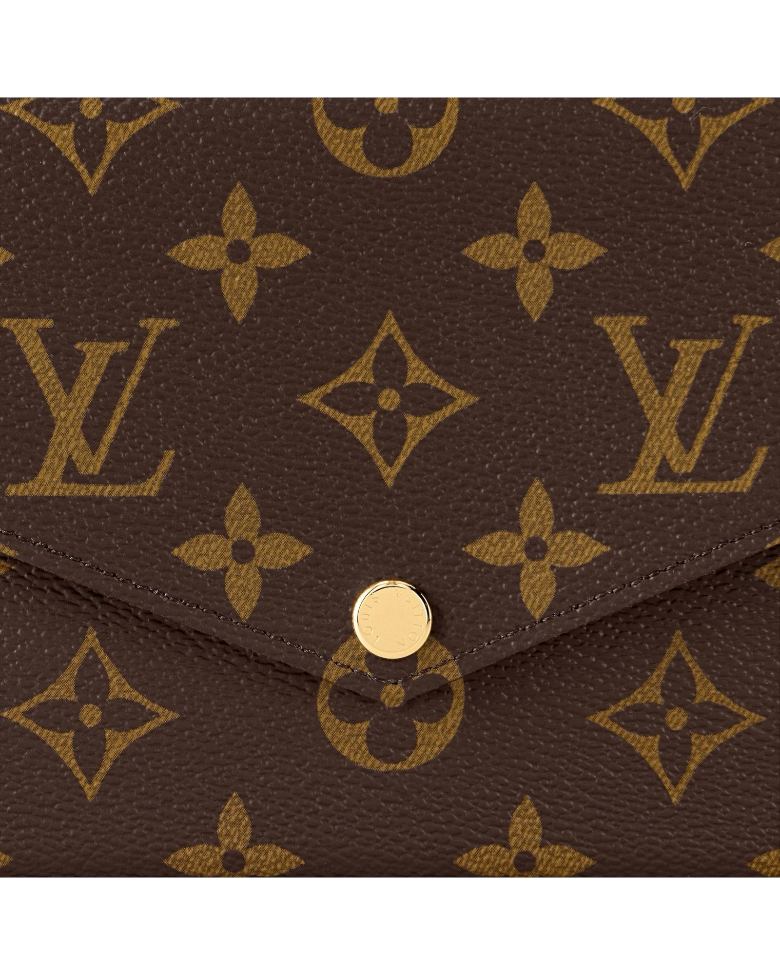 MOAH shoes Louis Vuitton envelope chain wallet in brown monogram canvas with gold-tone snap button closure.