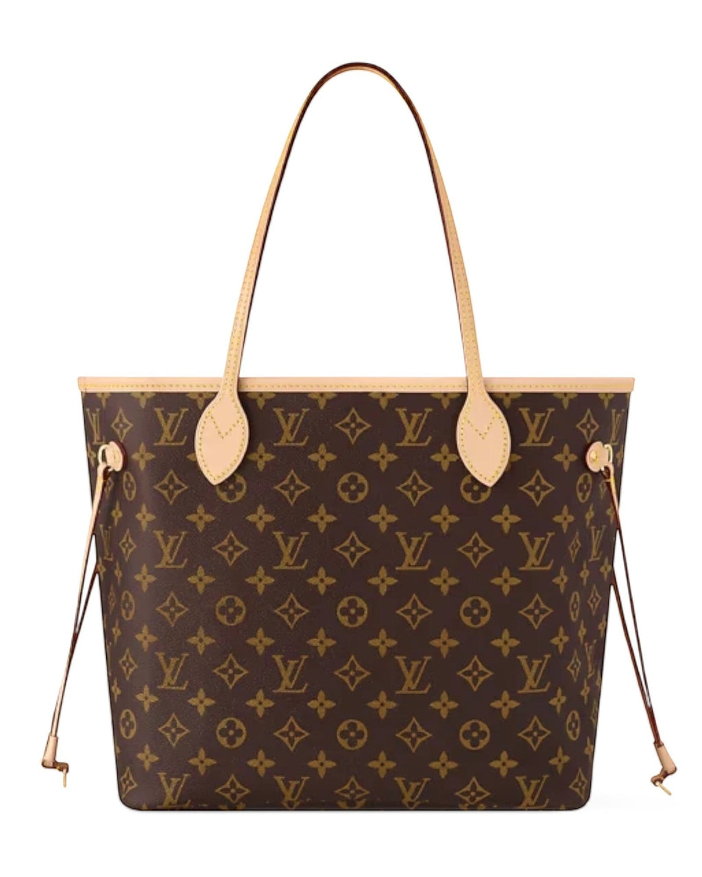 MOAH shoes Louis Vuitton Neverfull monogram canvas tote with natural cowhide leather trim and side cinch laces