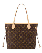 MOAH shoes Louis Vuitton Neverfull monogram canvas tote with natural cowhide leather trim and side cinch laces