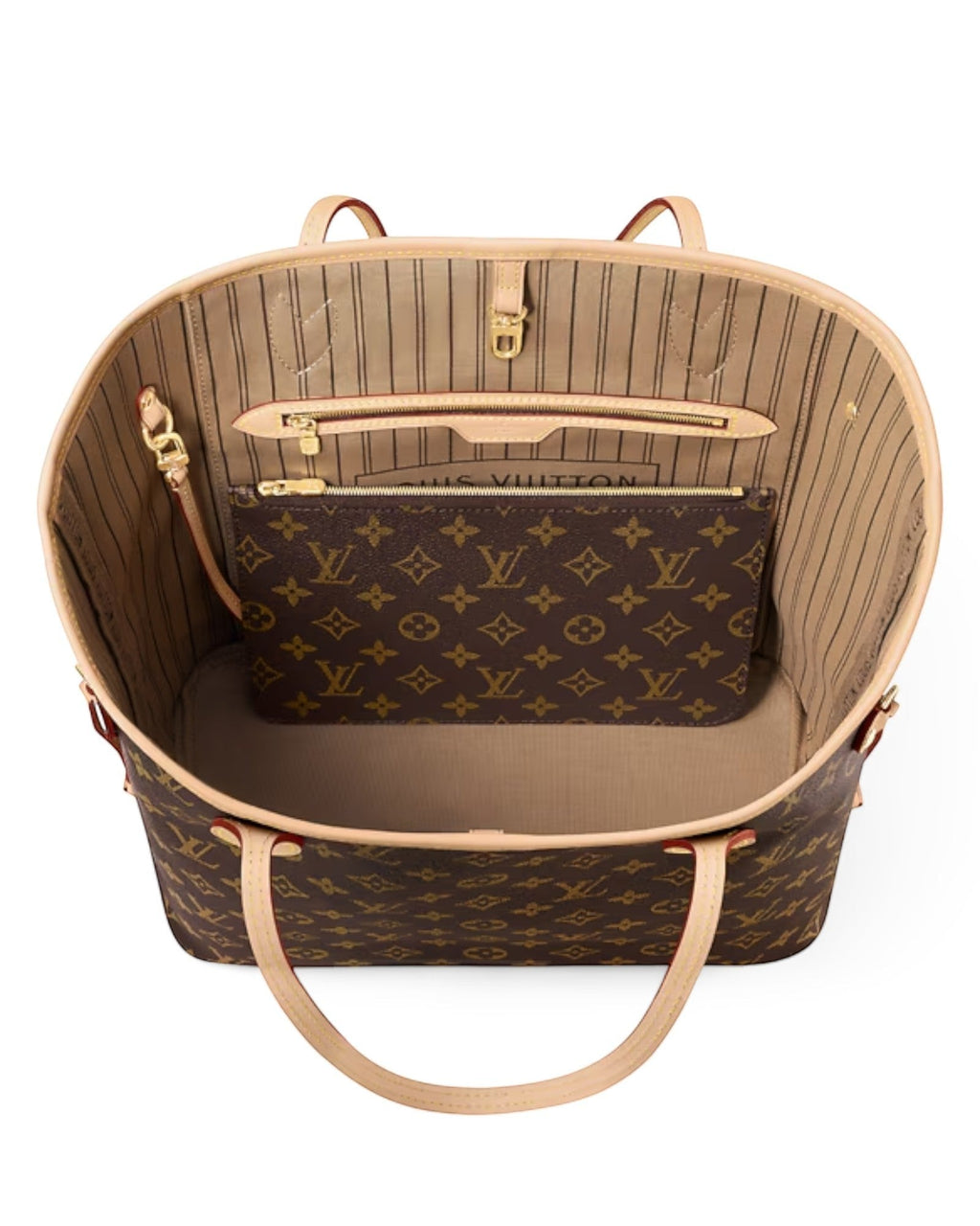 MOAH shoes Louis Vuitton Neverfull monogram canvas tote bag with interior pouch and cowhide leather trim