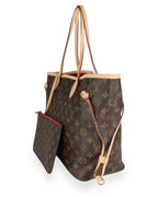 MOAH shoes Louis Vuitton Neverfull monogram canvas tote bag with side laces and matching pouch in side profile view