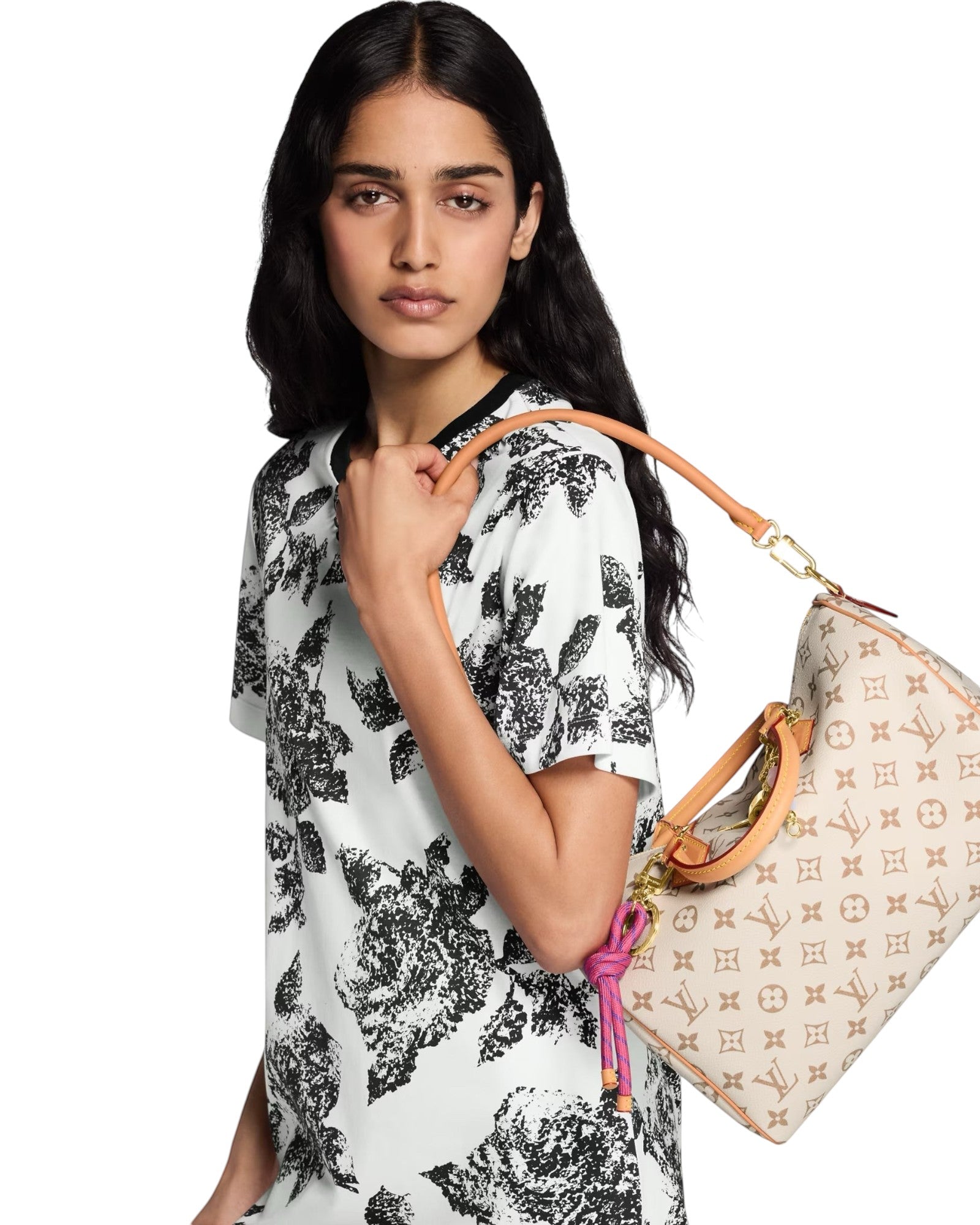 MOAH shoes Louis Vuitton Speedy Bandouliere handbag in monogram canvas with tan leather trim and colourful charms