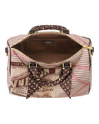 MOAH shoes Louis Vuitton Speedy Bandouliere handbag with pink and brown graphic print and monogram scarf handle