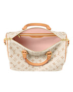 MOAH shoes Louis Vuitton Speedy Bandouliere handbag in monogram canvas with tan leather trim and pastel pink interior